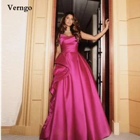 verngo hot pinkturquoise silk satin long evening dresses strapless ruffles side floor length prom dress women formal dress