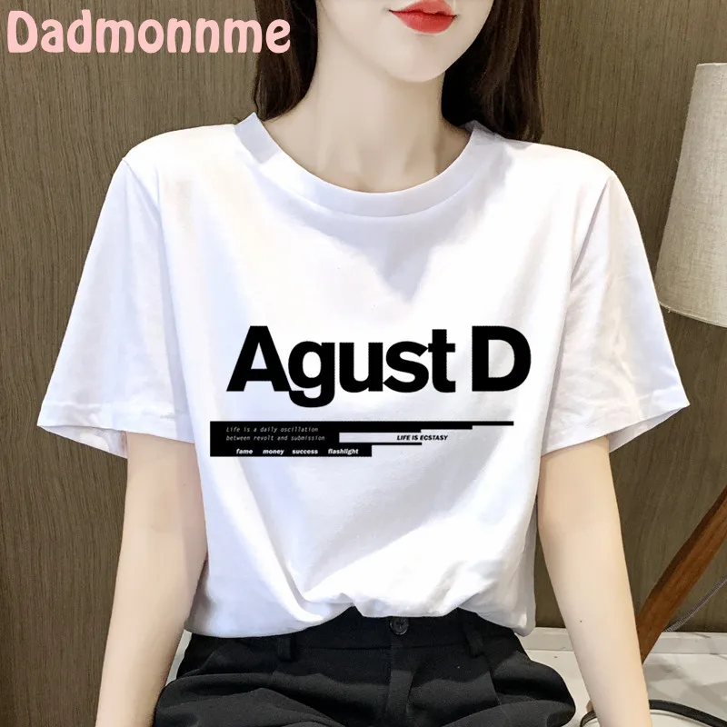 

Женская футболка с коротким рукавом, летняя футболка из полиэстера с принтом в Корейском стиле KPOP Agust D