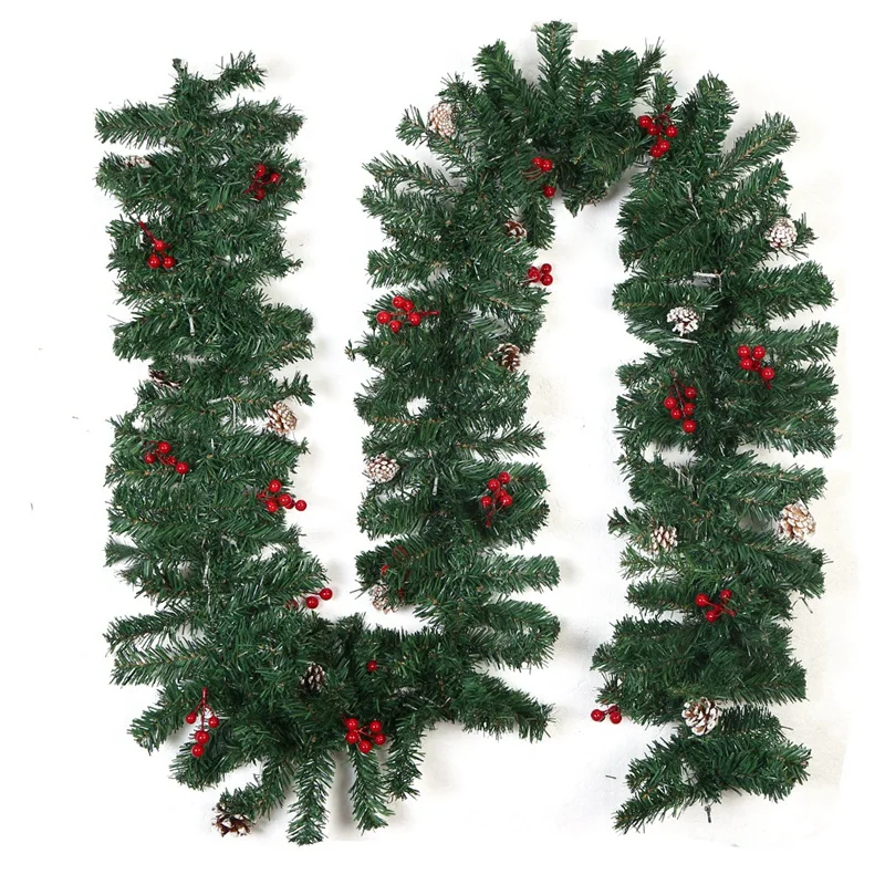 

HOT-Christmas Garland Wreath With Light Xmas Home Party Christmas Decoration Pine Tree Rattan Hanging Ornament For Kids 2.7M