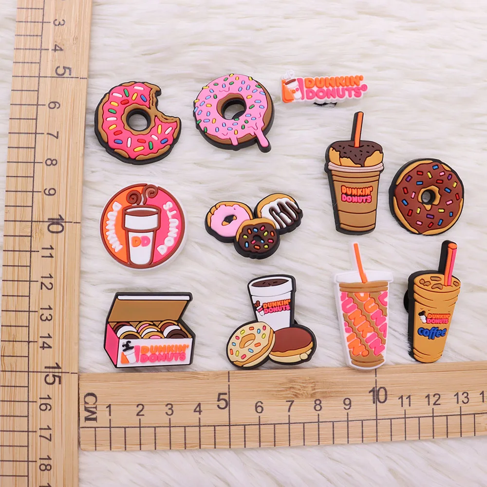 Mix 50PCS PVC Shoe Charms Food Donuts Coffee Croc Charms Croc Jibz Buckle Button Decorations Buckle Clog Accessories Friend Gift