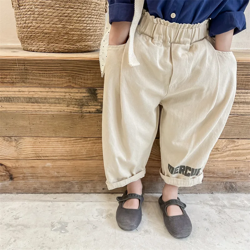 

Spring new Unisex letters printing casual cotton trousers Children 2 colors loose harem pant
