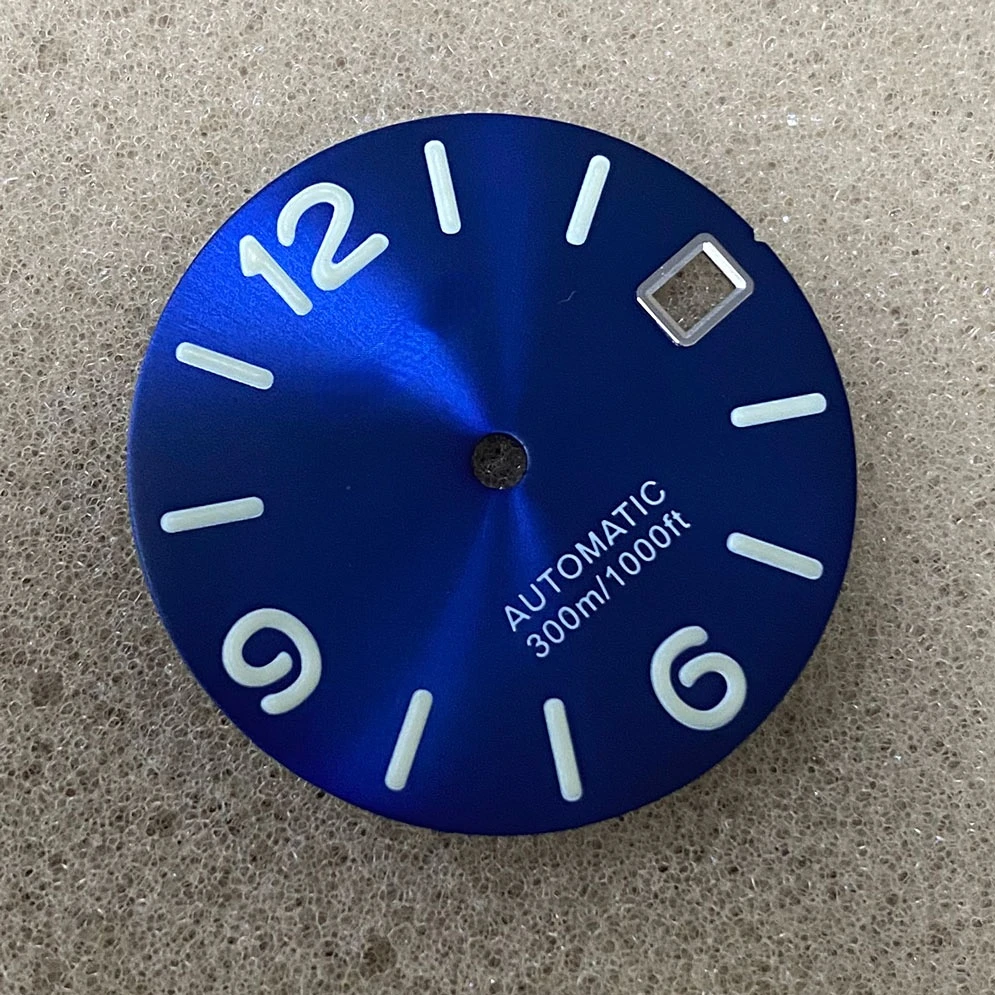 S Modified Watch Dial 28.5mm Watch Dial Sun Grain/frosted Lettering Green Glow Fit NH35/364R Movement