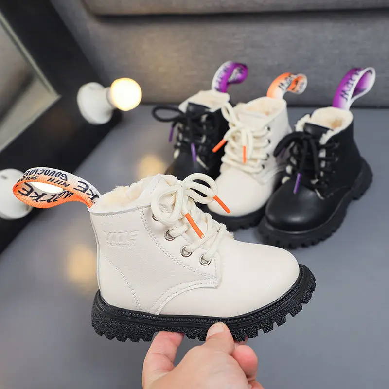 Children's Shoes Winter New Girls' Martin Boots Plush Warm Boys' High Top Boots Soft Soled Westernized Baby Cotton Shoes