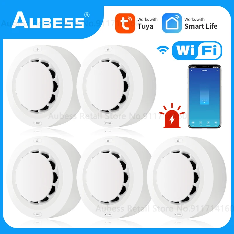 

Aubess WiFi Smoke Detector Fire Detector Smokehouse Combination Smart Home Security Protection System Work With Tuya Smart Life