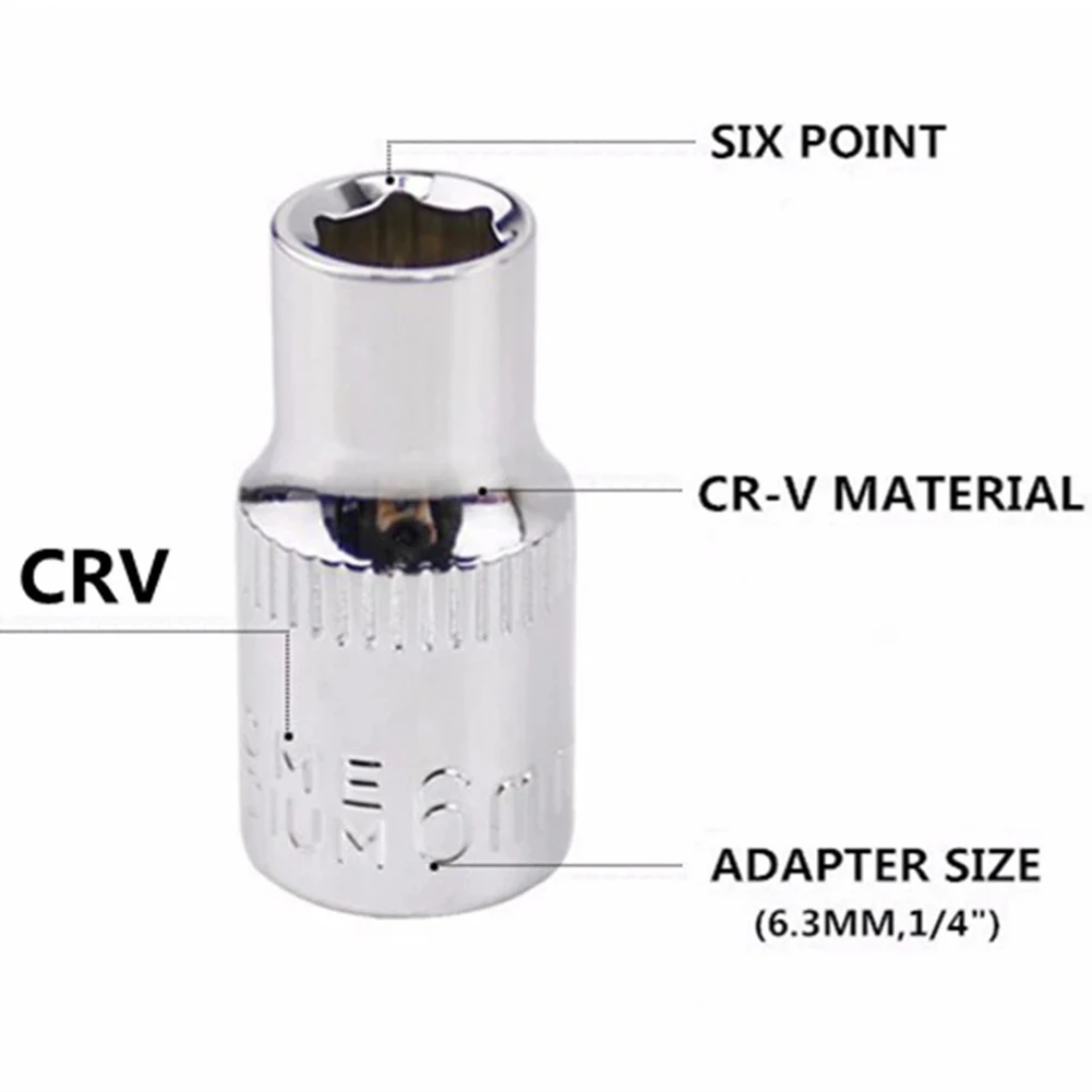 

High Quality Home Socket Hexagons Sleeve 1/4in 1pc 4-14mm Chrome Vanadium Steel Head Hex Keys Metric Socket Wrench