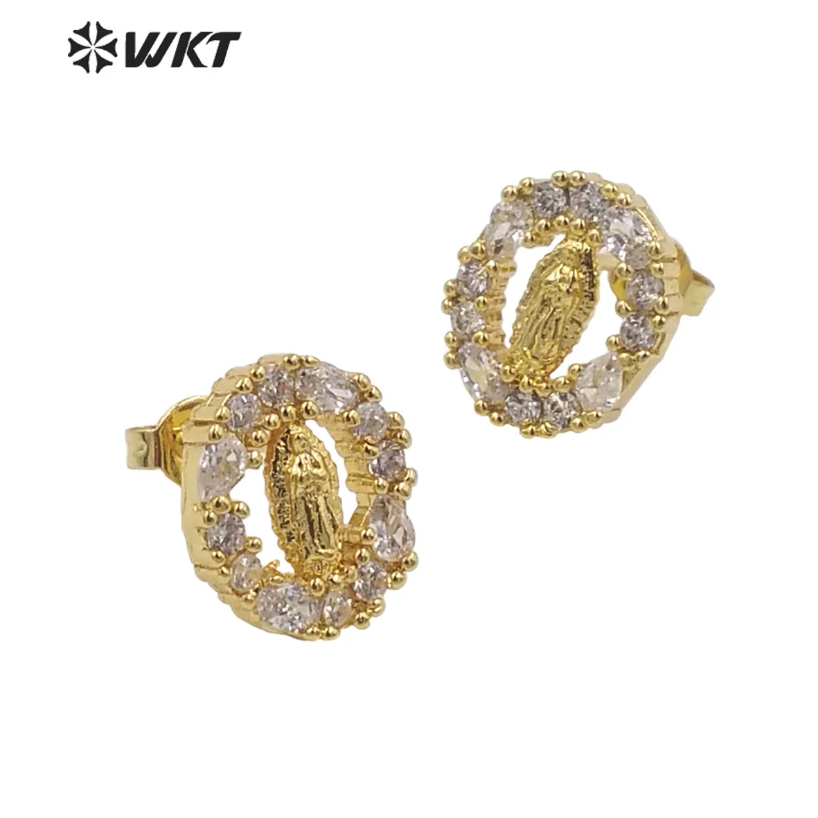 

WT-ME101 Latest New Tiny Cubic Zircon Hollow Design 18K Gold Religious Charms Earring For Women Simple Dressing Accessories