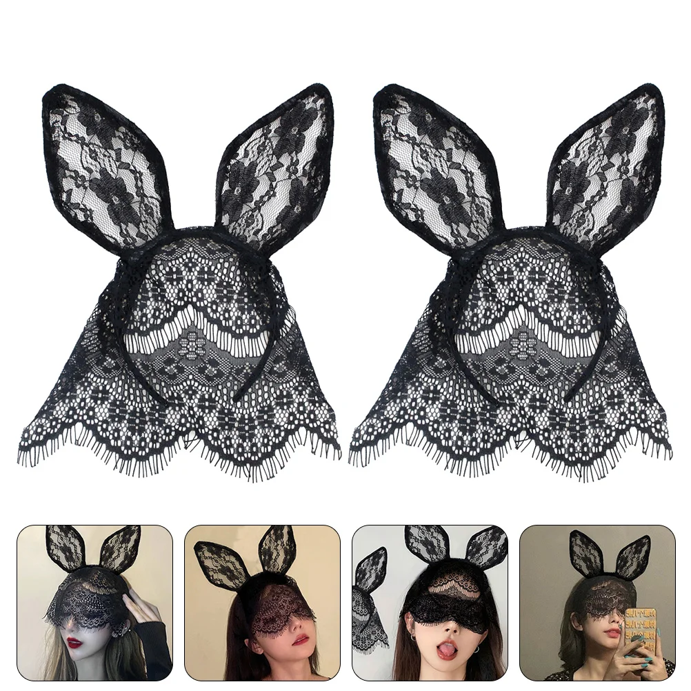 

2 Pcs Masquerade Masks Cat Rabbit Ears Headband Headdress Modeling Party Prop Hair Accessory Props Iron Supplies Miss