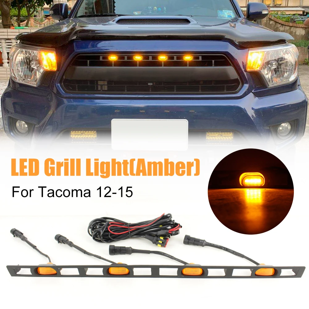 

4Pcs LED Grill Lights Amber Yellow Warning Light Grille Driving Light with Fuse Harness for Toyota Tacoma 2012 2013 2014 2015