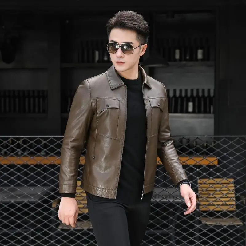 

2022 New Hot Sale Collection PU Leather Jacket Fashion Brand Men Spring Motorcycle Leather Faux Design Men's Coat Tops L109