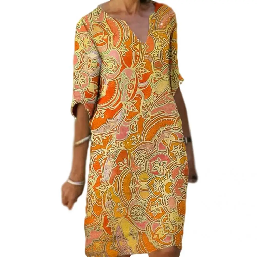 

Attractive Fashion Dress Printed Elegant Women V Neck Loose Beach Skirt