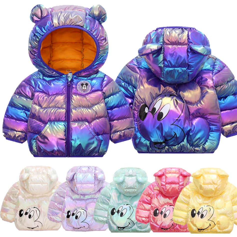 

Disney Mickey Minnie Mouse Down Jackets for Kids Laser LED Light Hooded Warm Coats Toddler Boys Girls Spiderman Winter Outwear