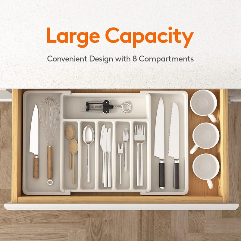 

Cutlery Drawer Organiser, Expandable Utensil Tray For Kitchen, Adjustable Silverware And Flatware Holder Durable