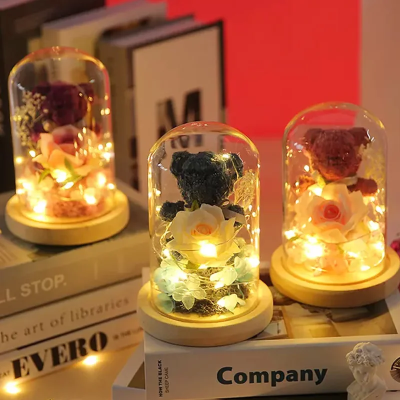 

Вечная роза со светодиосветодиодный, искусственный цветок в стеклянных бутылках, День Святого Валентина, подарок на день матери, свадебные ...