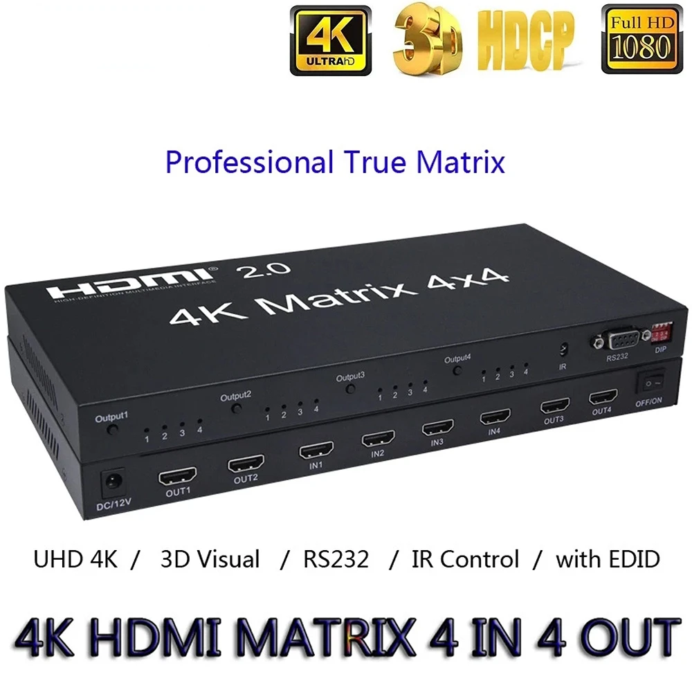 

HDMI 2.0 Matrix 4x4 Conversor Comutador Edid rs232, 4K 60Hz 1080p 4 Entrada 4 Saida Saida Para PS4 Xbox PC Para HDTV