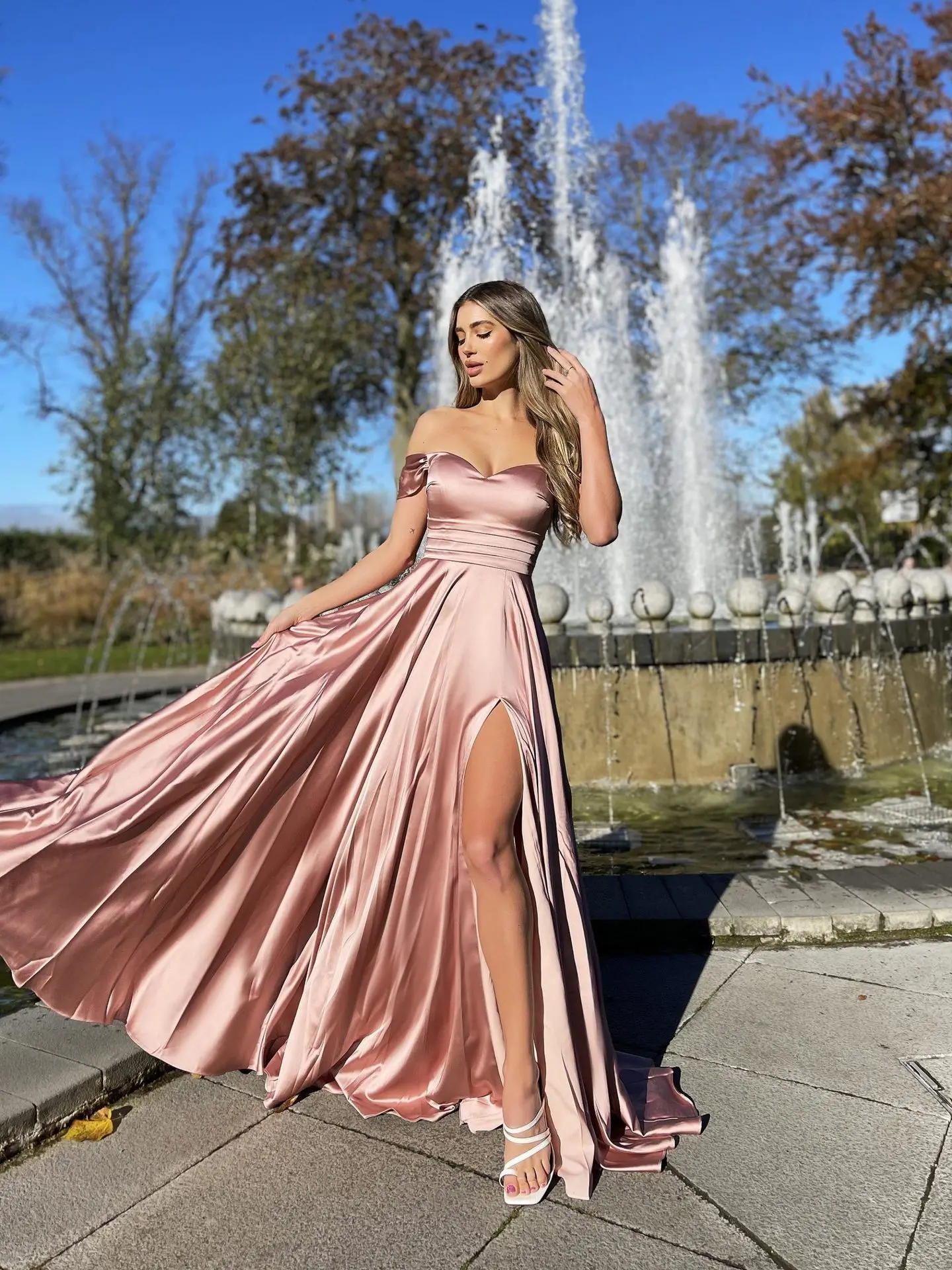 

Sexy Prom Evening Dresses for Women Big Swing Wedding Bridesmaid Party Long Dress One Word Neck Split Vestidos 2022 Clothing
