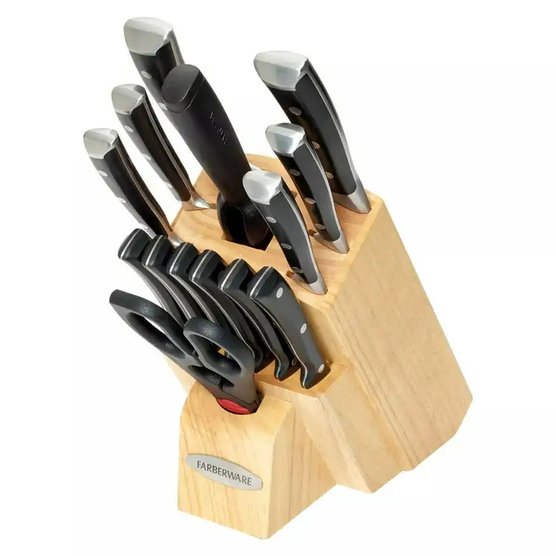 

15pc Cutlery Forged Triple Rivet Knife Block Set with Durable Extra-Wide Safety Bolster for Perfect Stability and Control ( Open