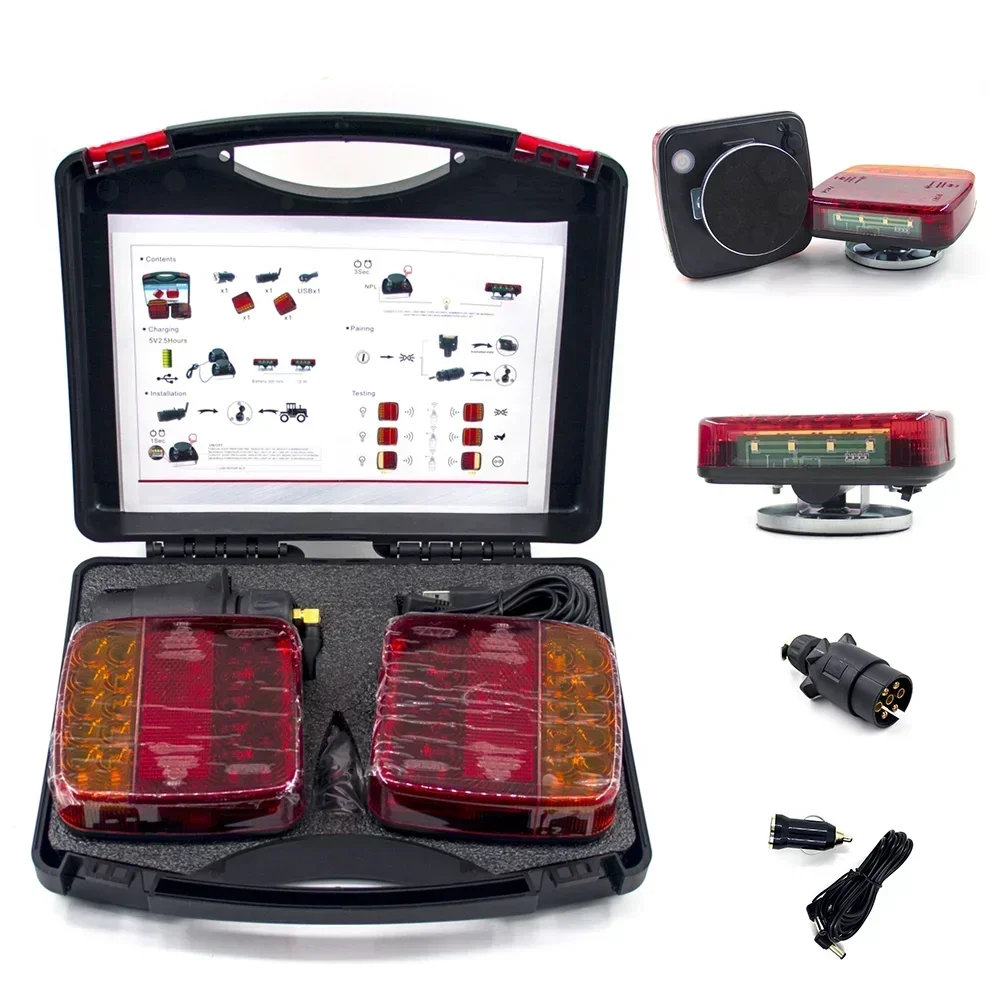 

2 шт. беспроводной магнитный светодиодный задний фонарь для грузовика, задний фонарь для прицепа, сигнальный предупреждающий стоп-сигнал для буксировки каравана, кемпера, грузовика, автофургона, лодки