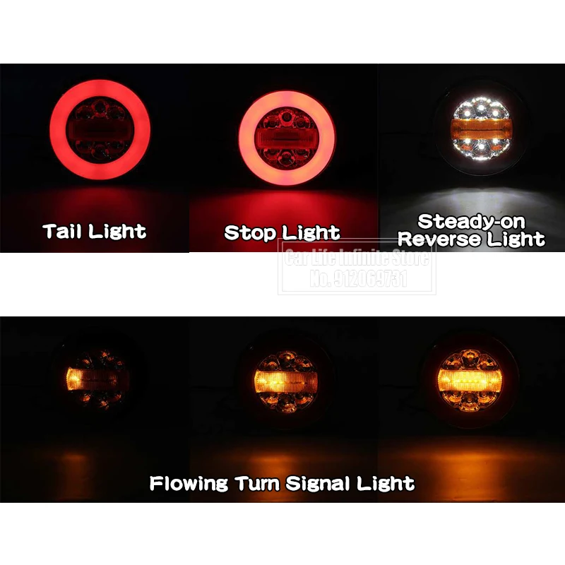 2Pcs Round LED Truck Tail Light 12V 24V Dynamic Running Turn Signal Rear Lamp Trailer Brake Lights Pickup Car Tractor Taillights |