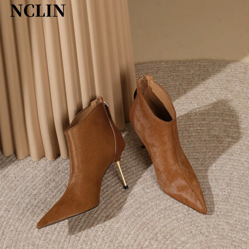 Женские ботинки с острым носком до щиколотки на высоком каблуке сезон