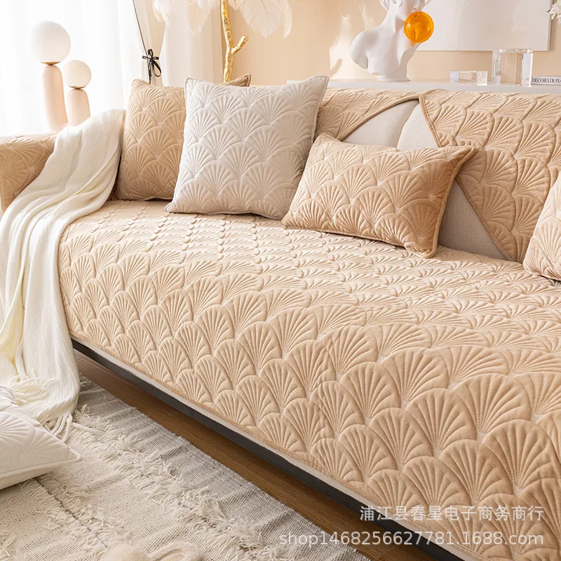 

New winter simple thickened non-slip solid color washed sofa cover