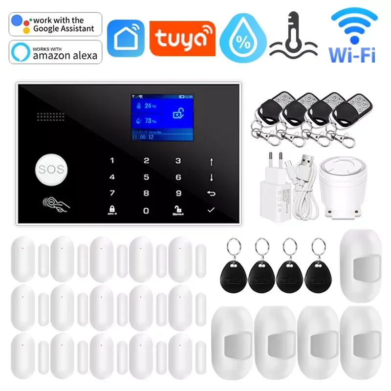 

Tuya WIFI GSM Home Security Alarm System Support Network Temperature Humidity Smart Home Security Alarm Kit For Alexa Google