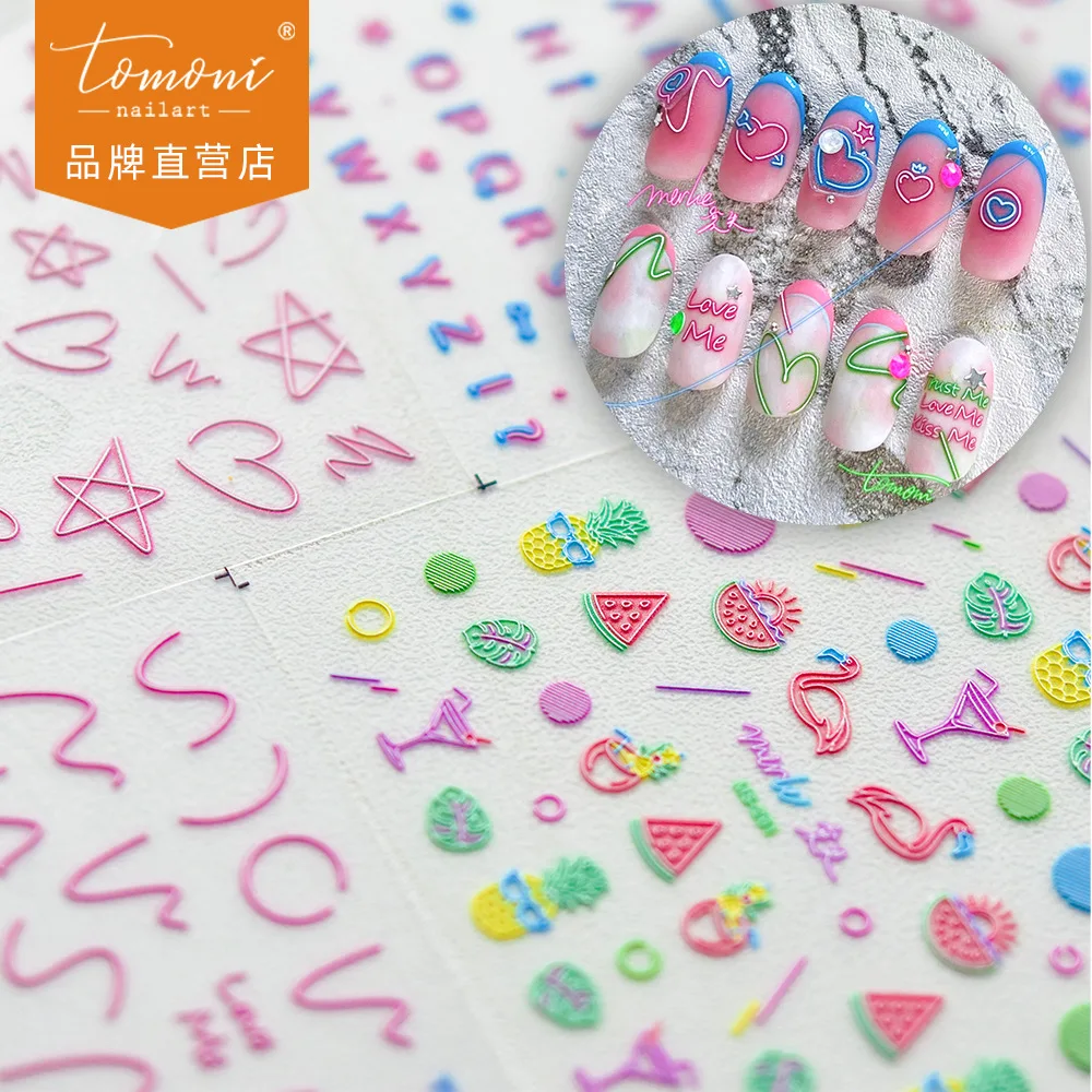 

Tomoni MS 268 флуоресцентные линии любовь сердце Фламинго Летняя Вечеринка наклейки для ногтевого дизайна самодельные наклейки для ногтей украшения