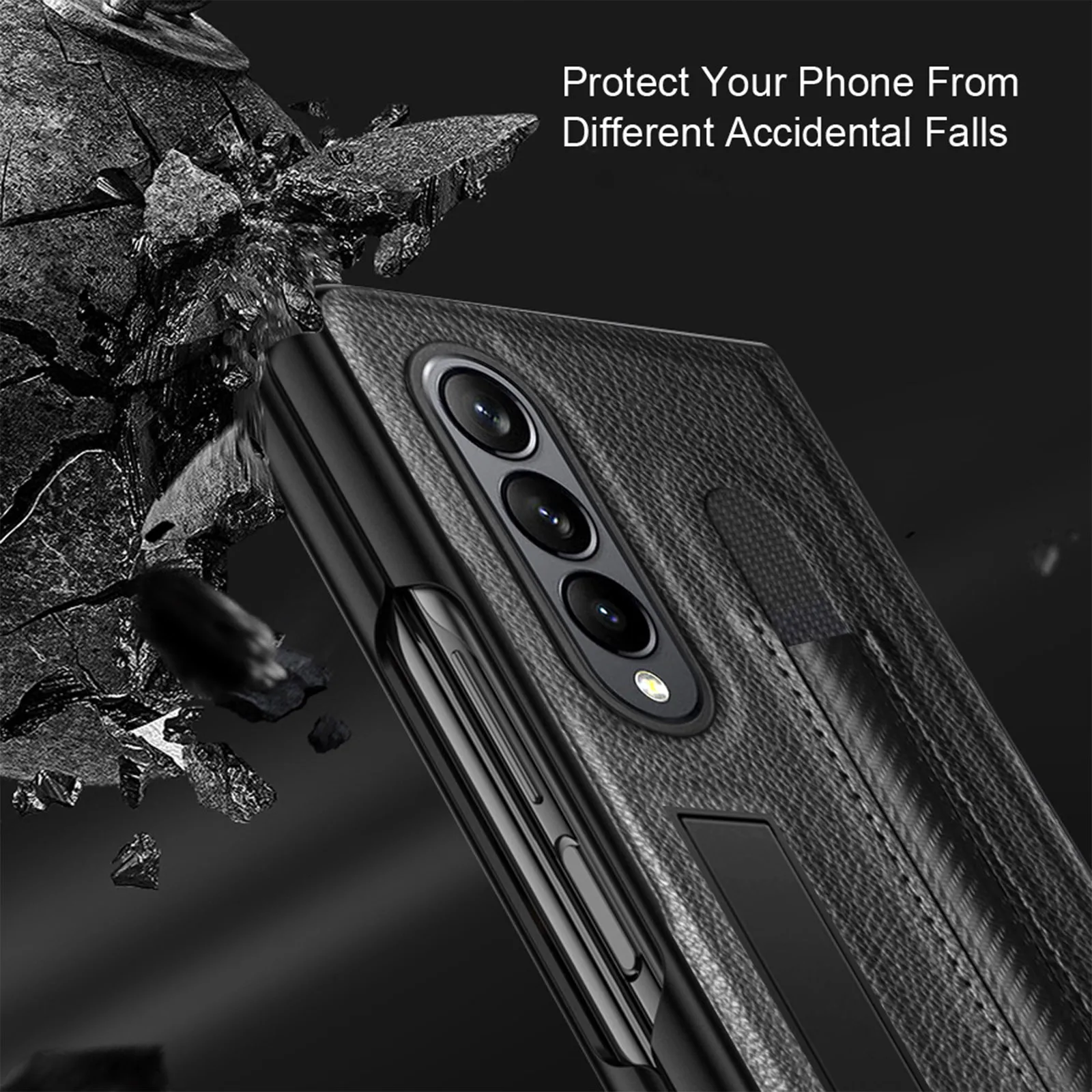 Leather Folding Case for Samsung Galaxy Z Fold 4 5G with Hidden Magnetic Stand PU Leather Shockproof Phone Case with Pen Slot