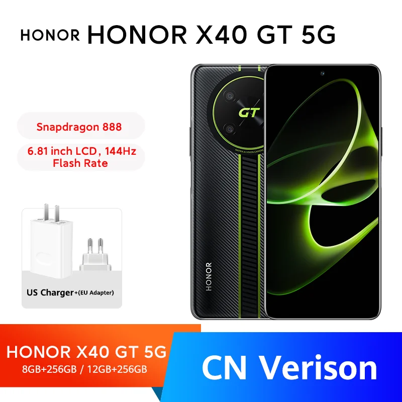 HONOR X40 GT 5G  Snapdragon 888 Smartphone 144Hz Flash Esports Screen 66W Super Fast Charge Octa-core Gaming Phone
