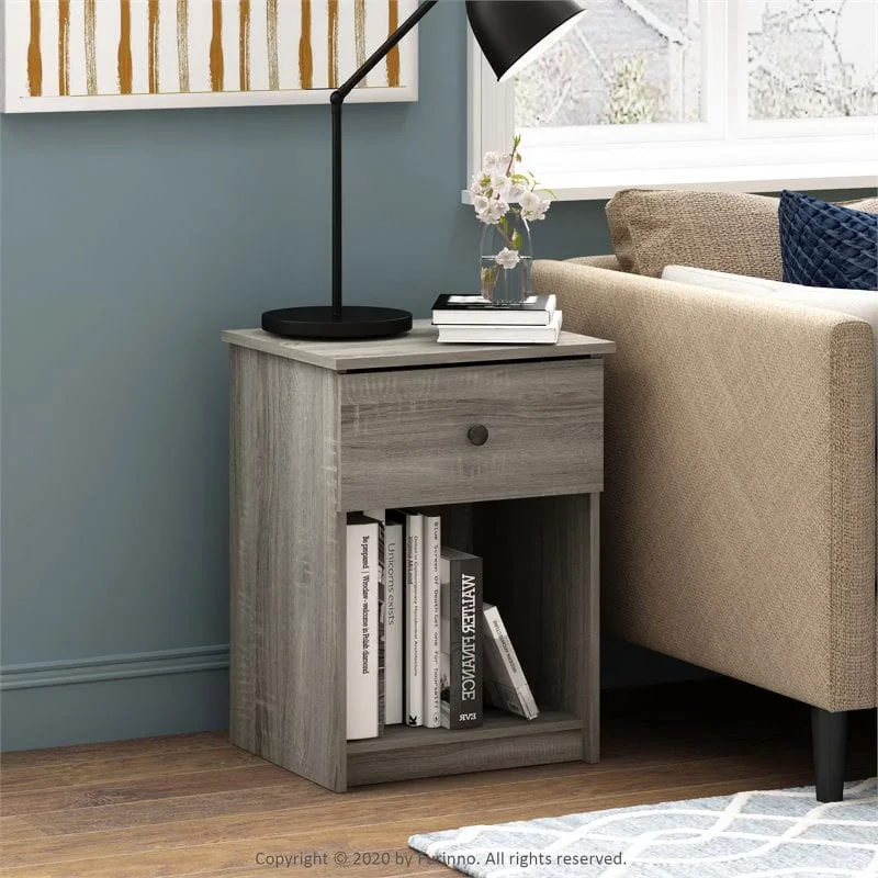

Furinno Lucca Nightstand with One Drawer, Set of 2, White