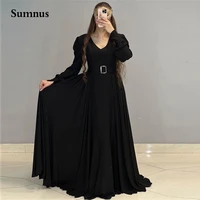 sumnus chiffon a line evening dress with sashes v neck pleats princess women party prom gowns plus size custom made