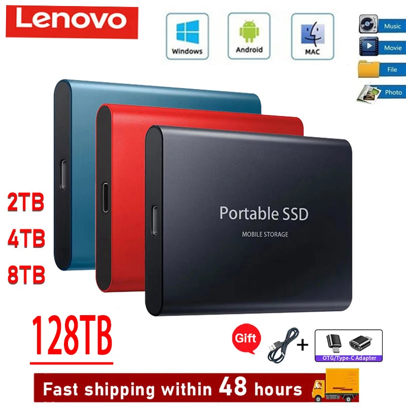 Lenovo Original SSD 2TB Type C Portable External Hard Drive 500GB External Hard Drive  Storage Device Hard Drive Laptop