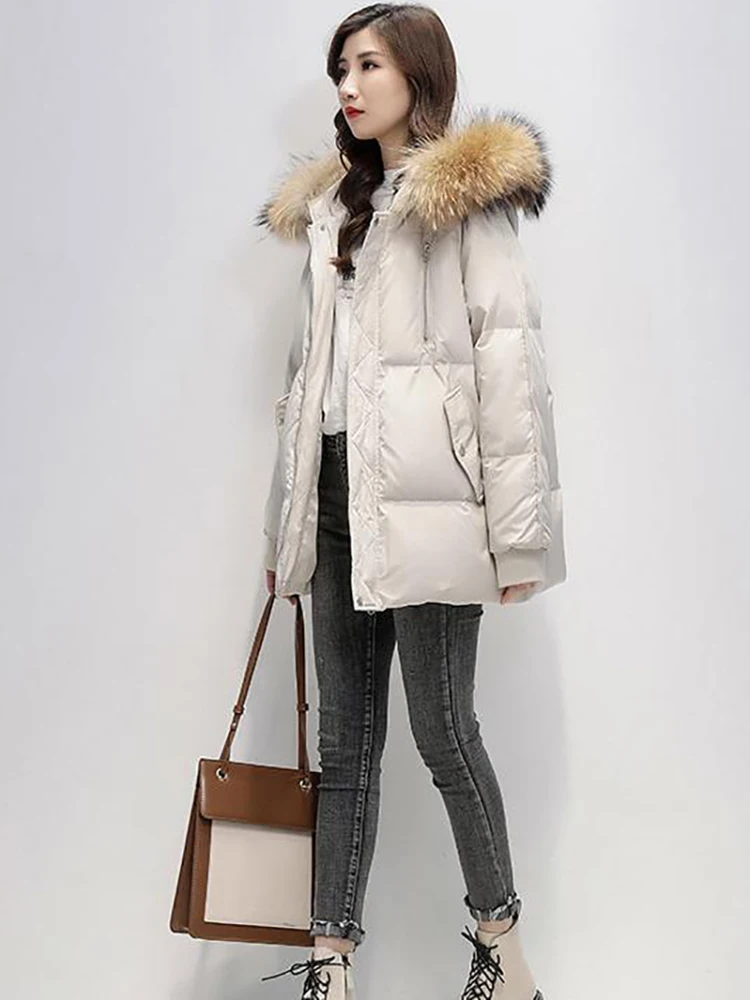 2023 New Warm Thicken Loose Down Jacket Women Winter Short Jacket Hooded Fur Collar Cotton Coat Korean Female Parkas Basic Coat