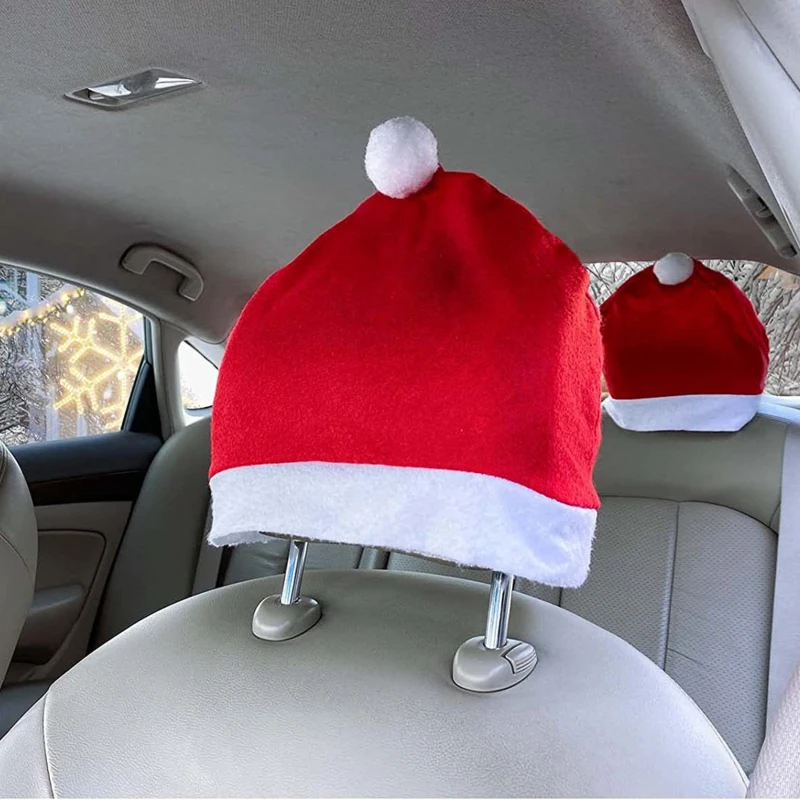 

Чехол на подголовник автомобиля Santa Hat, нетканое искусственное украшение, чехол на спинку стула, новогодние вечерние чные товары, шапочка дл...