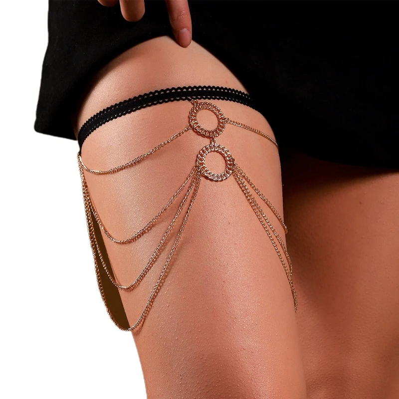 Multi Layer Tassel Thigh Chain Anti-slip Belt Chain Harness Summer Beach Nightclub Leg Accessories for Women and Girls T8NB 6 Multi Layer Tassel Thigh Chain Anti-slip Belt Chain Harness Summer Beach Nightclub Leg Accessories for Women and Girls T8NB 6