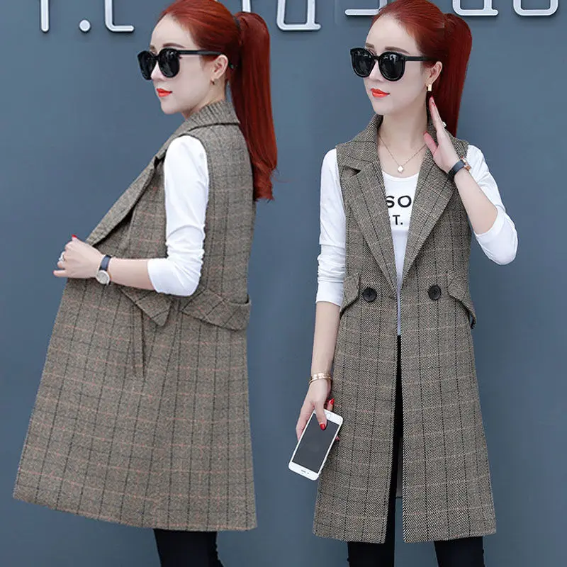 

New Fashion Waistcoat Vest Jacket Women Clothing Sleeveless Large Size 5XL Spring Autumn Jacket Female Plaid Vest Coat Tops E371