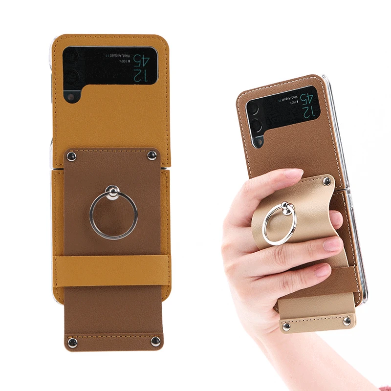 

Anti-Slip Ring Holder Leather Case For Samsung Galaxy Z Flip 3 5G PU Leather Case Shockproof Ring Holder Case