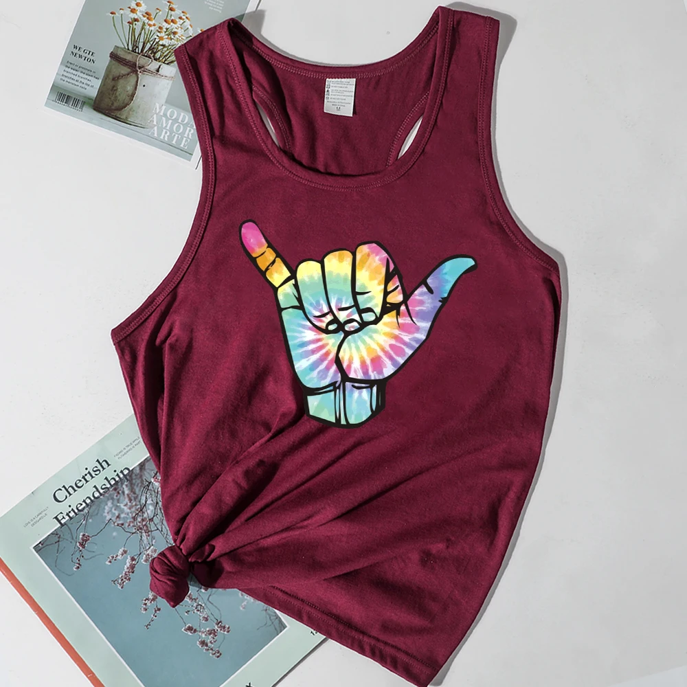 

Aloha Vacation Tank Top Woman Vintage Green Tops for Women Boho Black Top Beach Hawaii Tropical Womens Clothes Print M