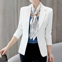 2022 new women blazer solid color long sleeve anti wrinkle turn down collar classic suit coat for office
