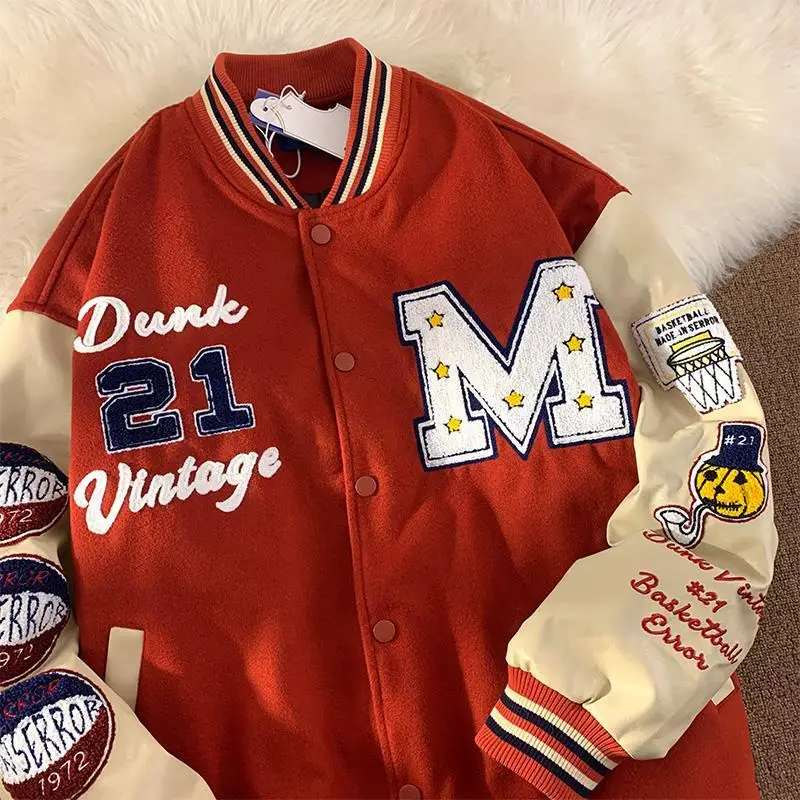 

2022 New American Retro Letter Embroidered Jackets Coat Men Y2K Street Hip Hop Trend Baseball Uniform Couple Casual Loose Jacket