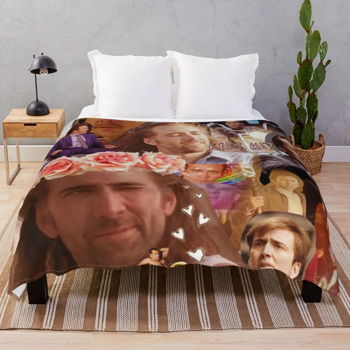 Nic Cage Collage Blankets Flannel Textile Decor Ultra-Soft Throw Blanket for Bedding Sofa Travel Cinema