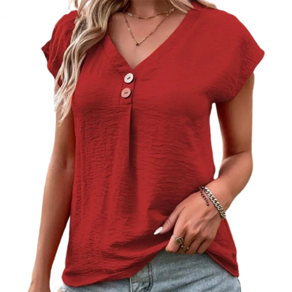 

Casual Women Blouse Buttons Closure Bat Sleeve V Neck Stretchy Loose Fitting Female Top Fashion Outfit Women's Clothing 2023