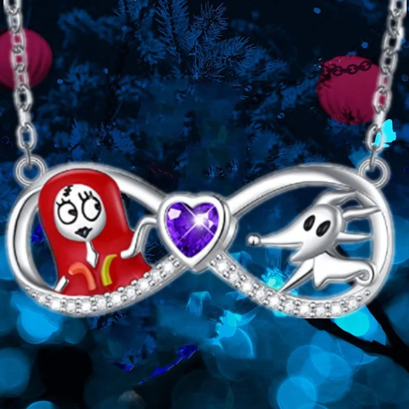 

Nightmare Before Christmas Gothic Accessories Amethyst Heart Infinity Crystal Pendant Necklace for Women Collares Para Mujer