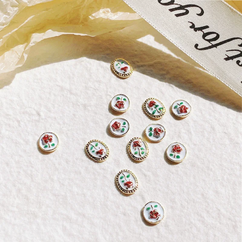 

5Pcs 2022 New Nail Art Decoration Vintage Relief Rose Alloy Jewelry Nails Accessories Round Oval Heart Designer Charms For Nails