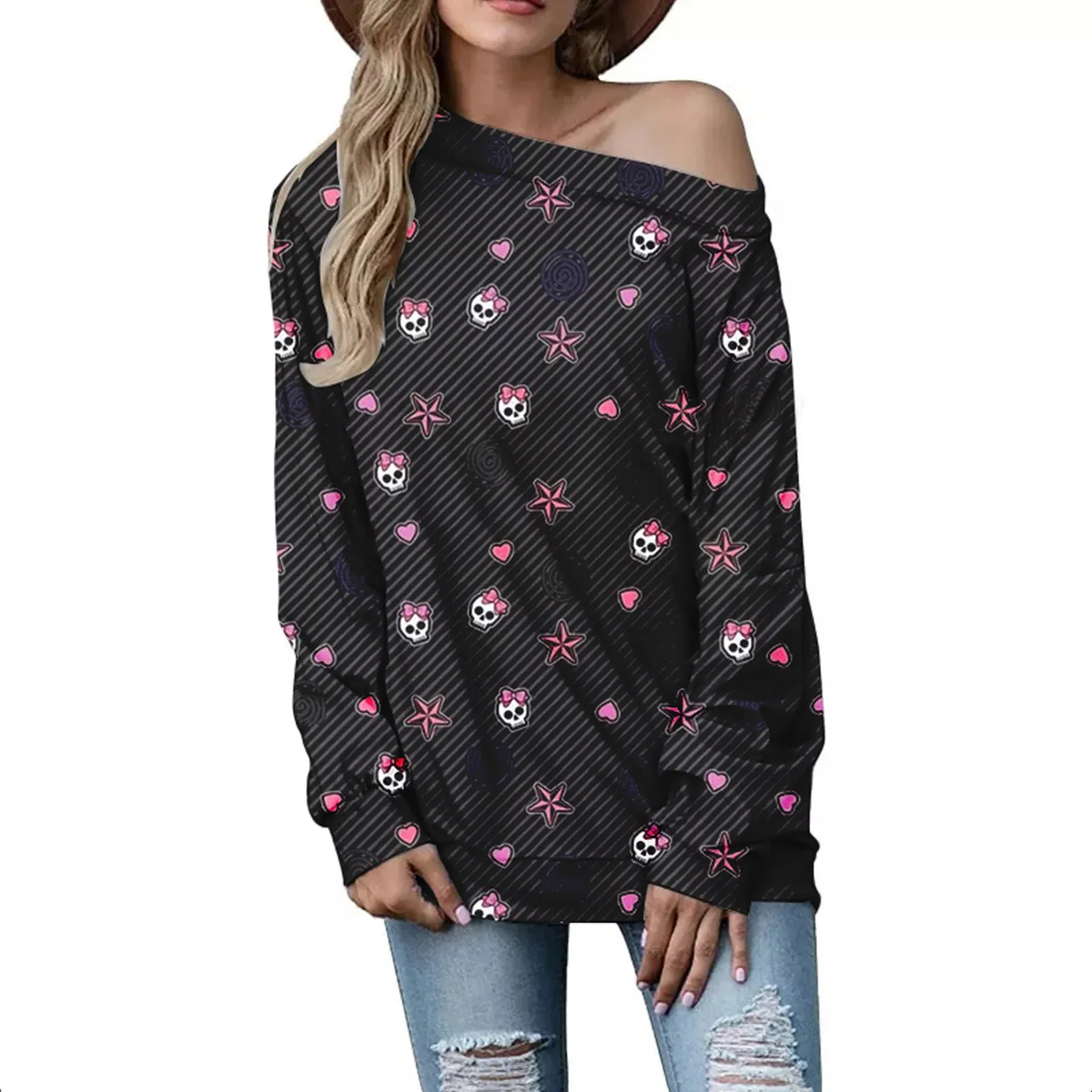 

Womens Off Shoulder Tops Casual Blouse Long Sleeve Shirts Tunic Basic Halloween Funny Fitted Shirt Ladies Long Black Shirt