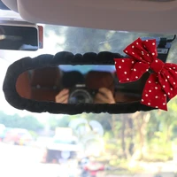 cute dot bowknot car interior mirror cover cartoon plush auto rearview mirror case decoration accessories for women and girls