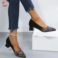 2022 spring and summer snake pattern leather square head shallow mouth womens belt heel shoes 3cm thick heel new soft leather