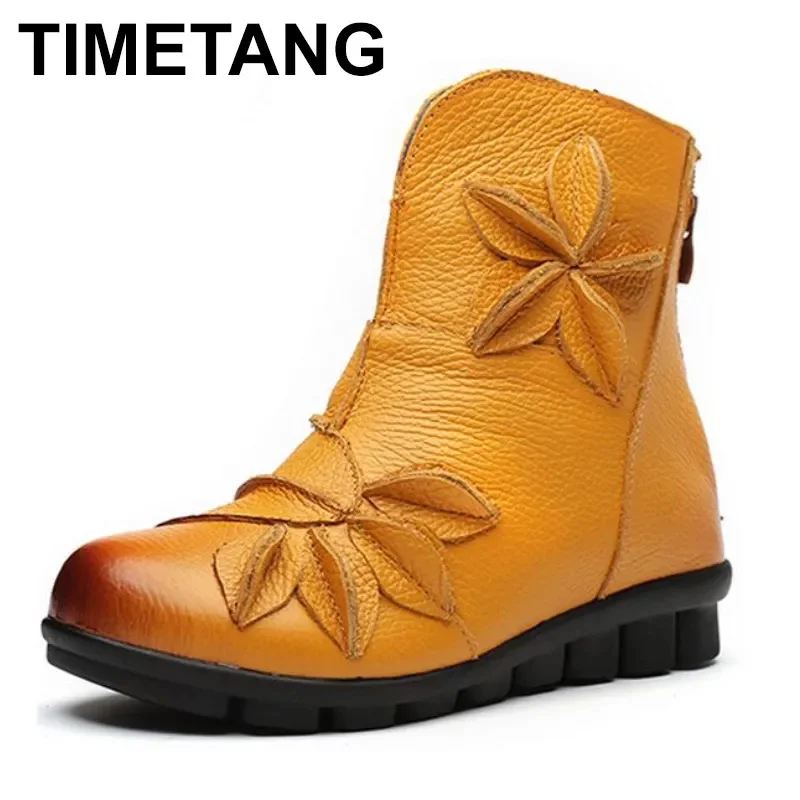 

Women's Ankle Boots Soft Flats Shoes Fashion Women Autumn Winter Genuine Leather Shoes Female Plus Big Large Size C307