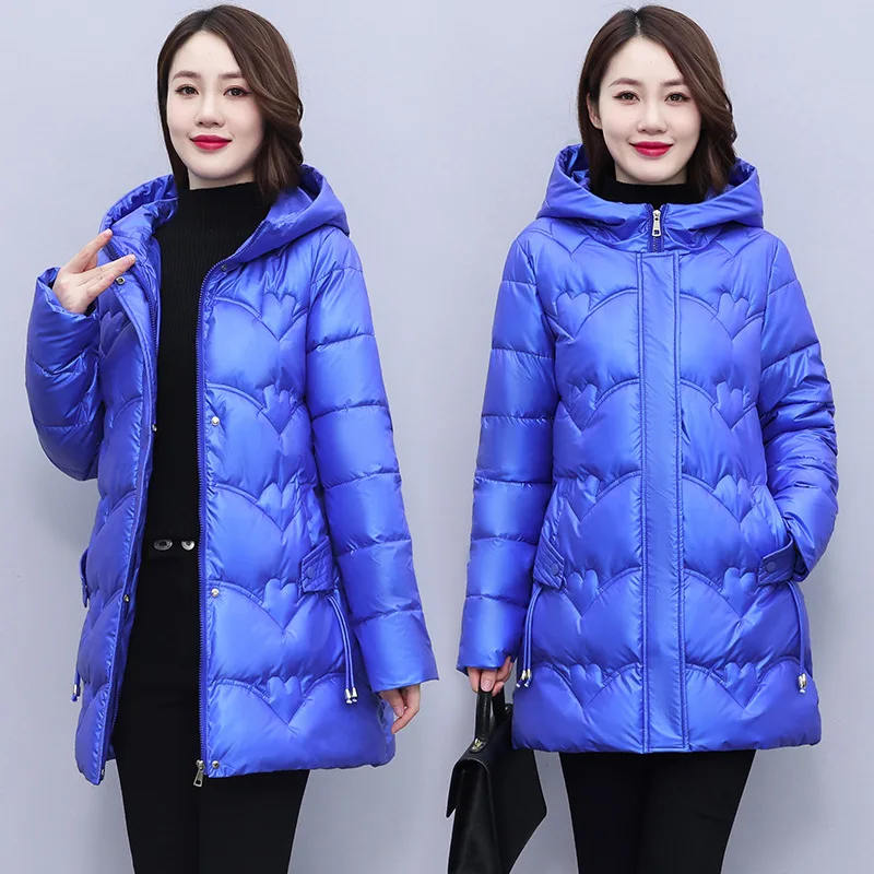 Women's Parkas Coat 2022 Winter New Cotton Clothing Mid-Length Glossy Loose Hooded Thickened Cotton Coat Jacket