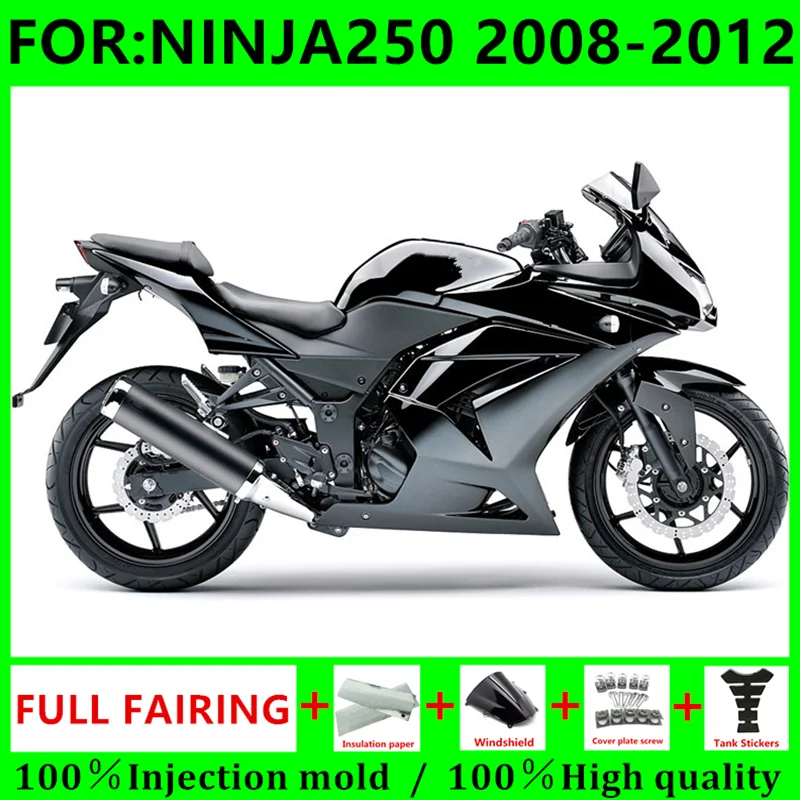

Новый осветительный прибор для мотоцикла ABS, подходит для ninja 250 ninja250 2008 2009 2010 2011 2012 EX250 ZX250R, комплект обтекателей, черный