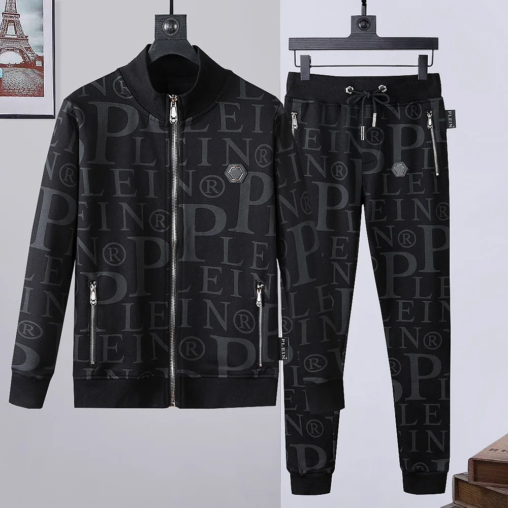 

2022 New Set Sportswear Plein 2-piece Suit Tops Men's Trousers Pencil Pants Hip-hop PP Skeleton Cotton Suit Hip-hop Street